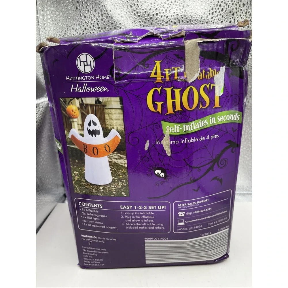 Halloween Inflatable Ghost Boo Blow Up 4 ft. Tall Huntington Home Weighted Lites